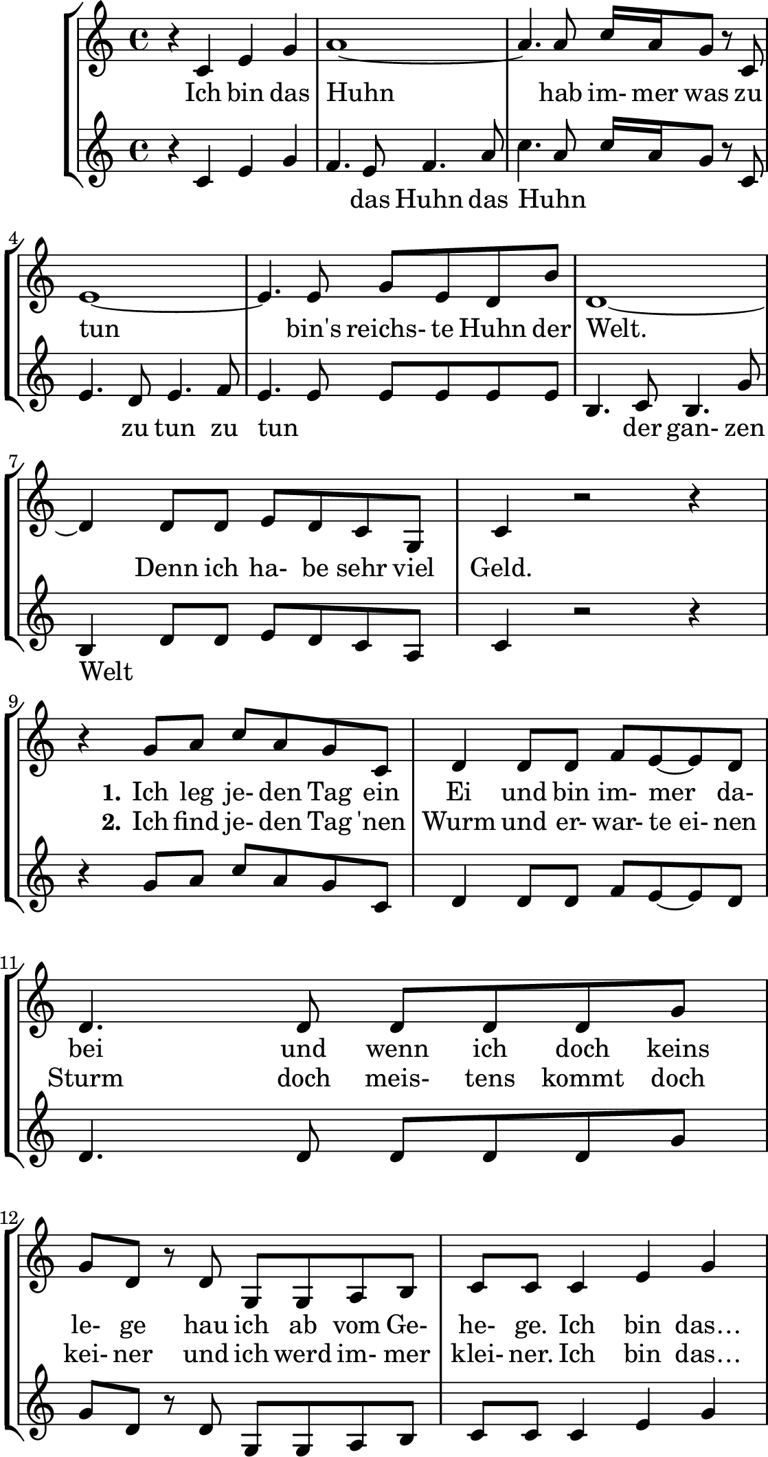 Notenblatt: Das Huhn